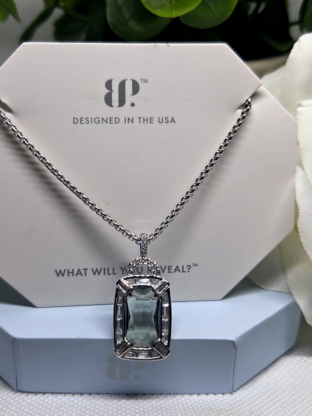 BP Necklace with Tourmaline Green Spinel On Rhodium Plating